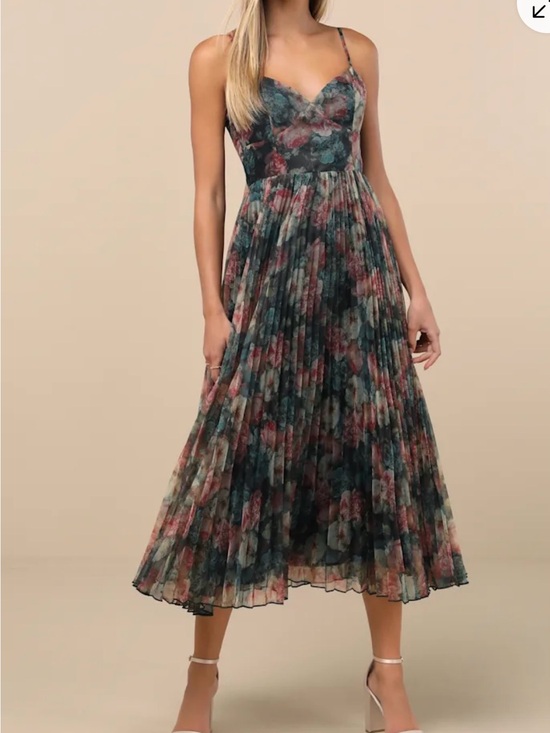 Lulus Dresses & Skirts - Lulu's Floral Pleated Midi Dress in Teal and Rose
